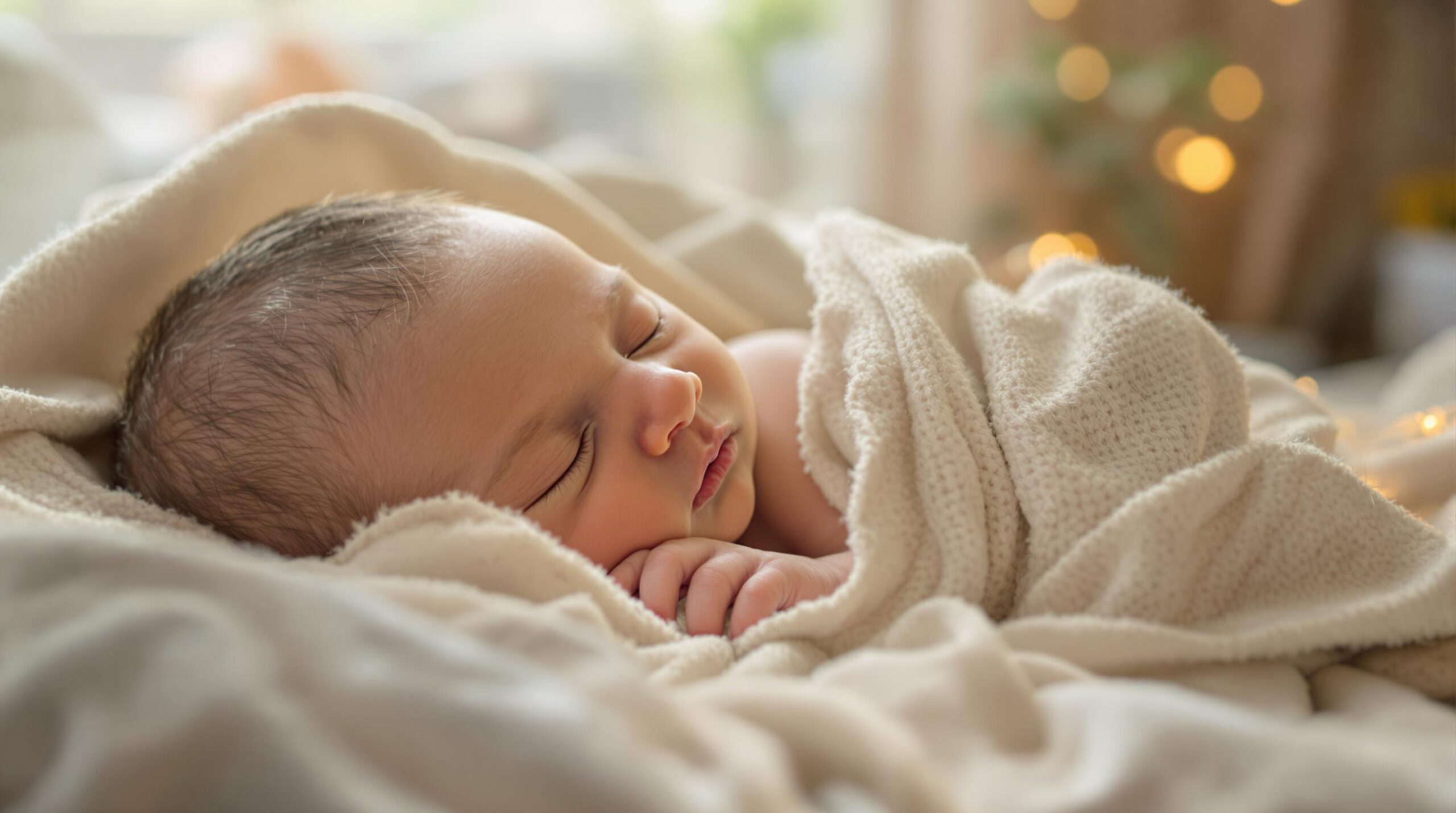 Nouveau-né dormant paisiblement enveloppé dans une couverture douce